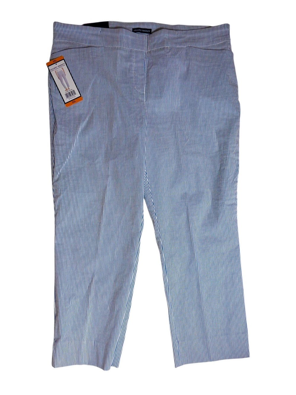 Hillary Radley Blue/White Pinstripe Cropped pull on Pant w/tummy control sz XXL